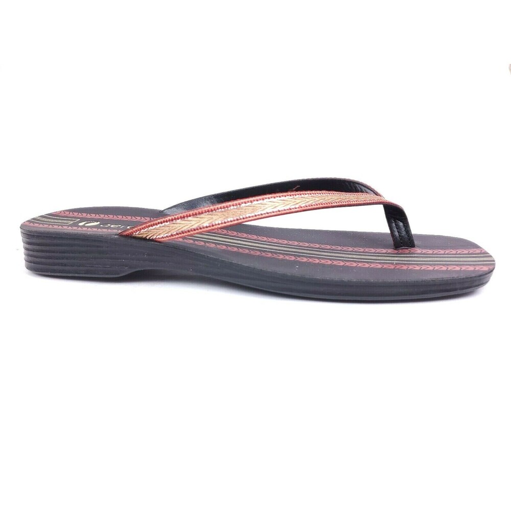 aeroblu Thong Flip Flop Sandals Metallic Glitter Straps Size 37 US 6.5 Gold Red